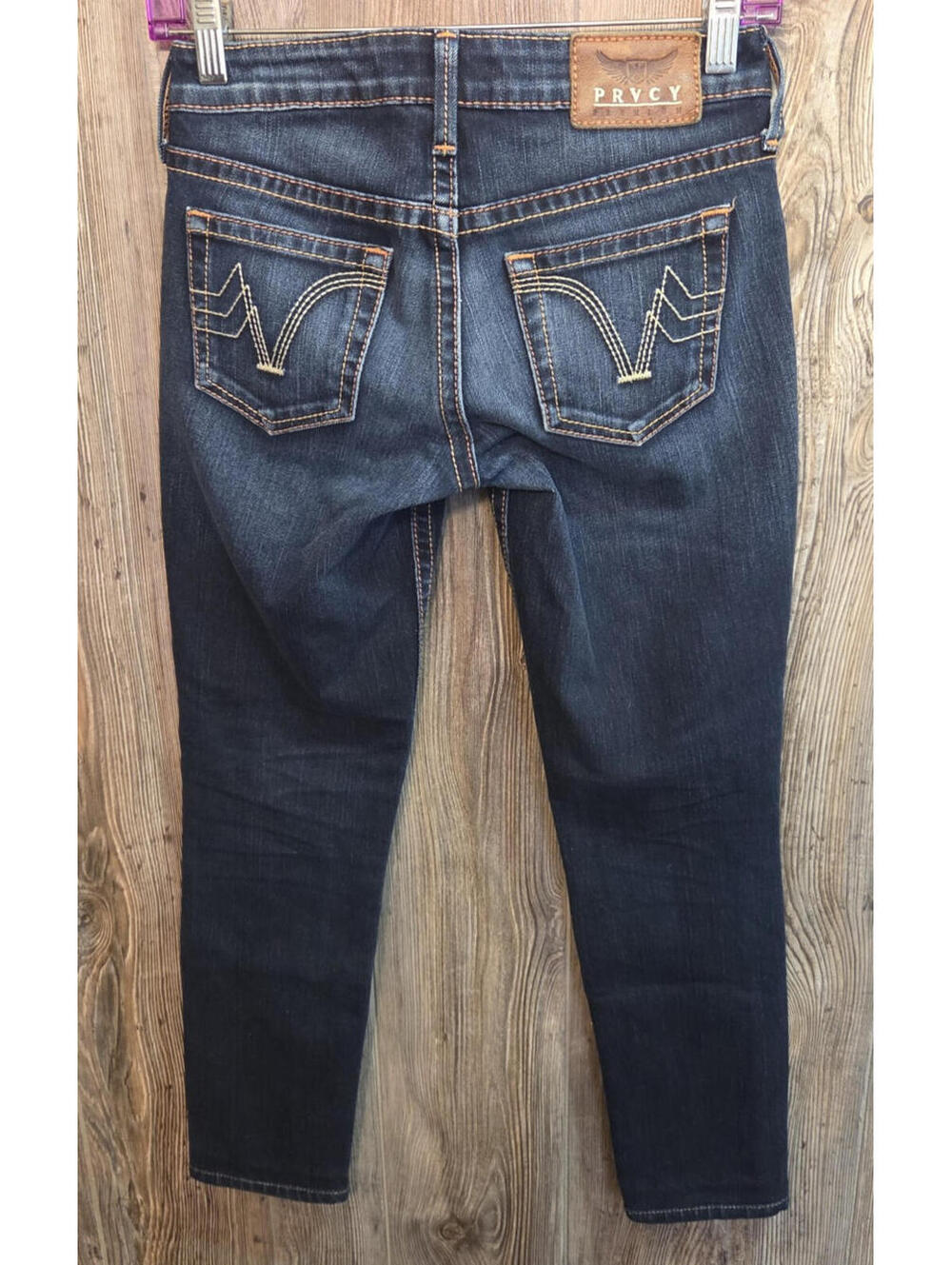 PRVCY Premium Denim Blue Jeans Women Size 24 (26x26) USA Made Skinny Embroidered